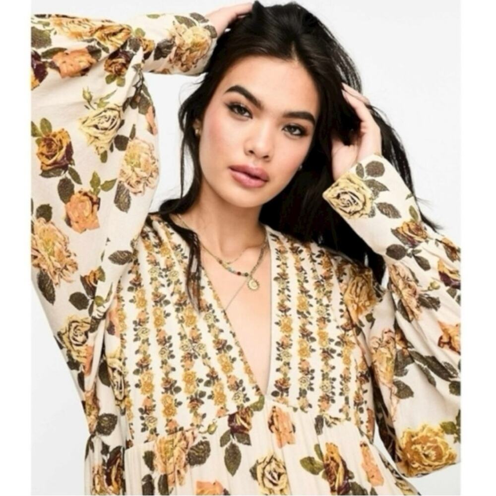 Free People Cream Maxi Dress with Mustard Floral Print - Picture 5 of 16
